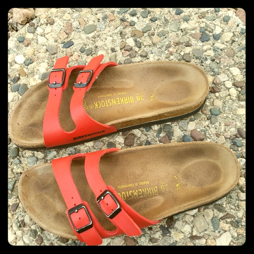 38 (L7/M5) Red Double Buckle Birkenstock Slides
